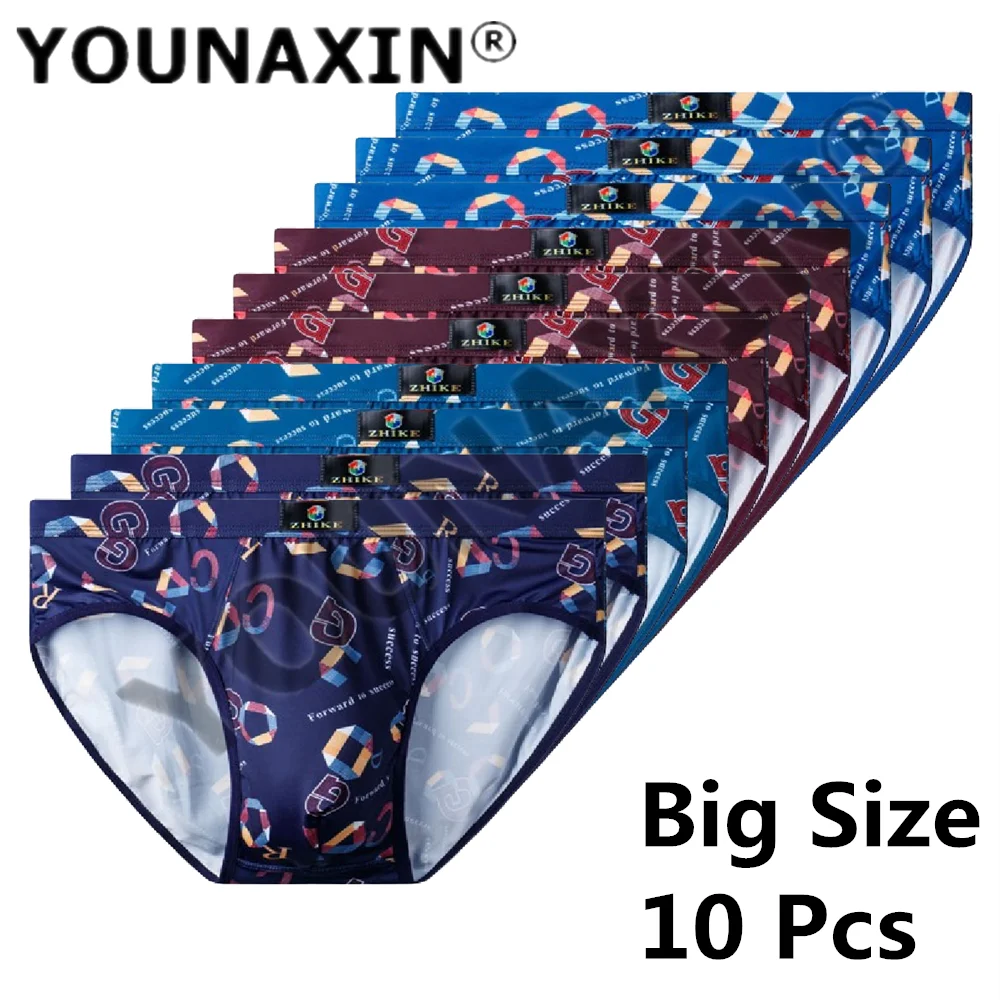 YOUNAXIN 10 Pieces Big Size Briefs Large Underwear For Men Underpants Panties Ice Silk Undies Sexy Knickers L to 4XL