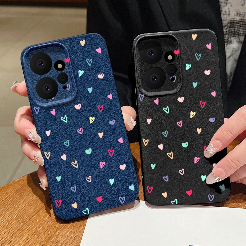 Colorful Love Hearts Case For Xiaomi 13T Pro Funda Redmi Note 13 12 14 11 Pro 5G Luxury Leather Texture Silicone Phone Cover