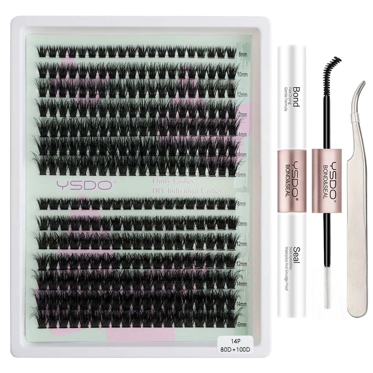 Ysdo-防水まつげピンセットキット、まつげボンドとシール、2 in 1、強力なホールド、DIY、フェイクエクステンション、メイクアップツール