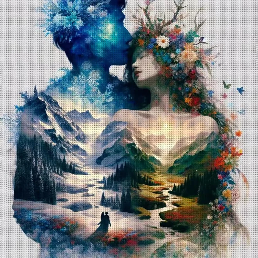 

Abstract couple kiss Diamond Painting Full 5D Rhinestone Embroidery Mosaic Fantasy Valley Scenery Personalized Home Decoration