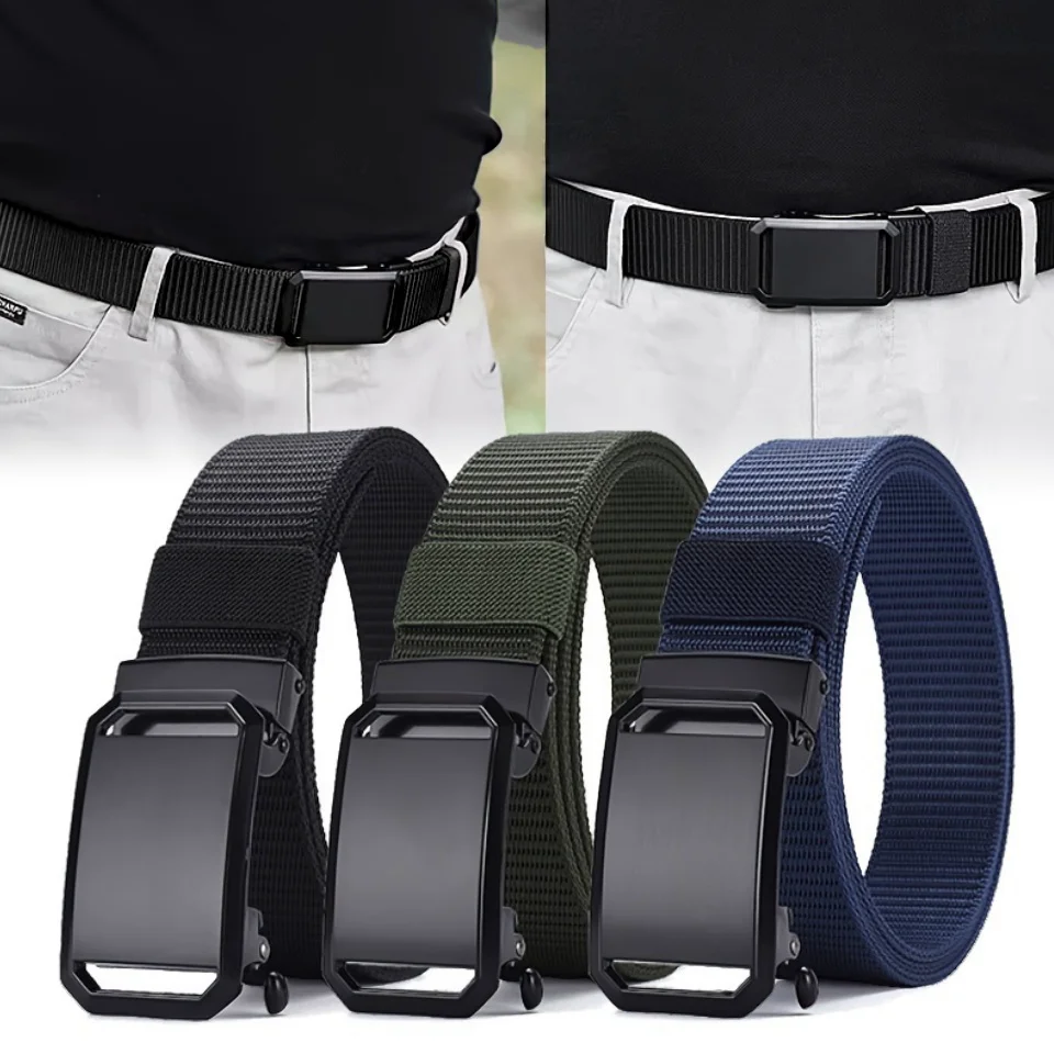 New Automatic Buckle Belt, Canvas Tactical Workwear Casual Outdoor Military Training Pants Belt For Men