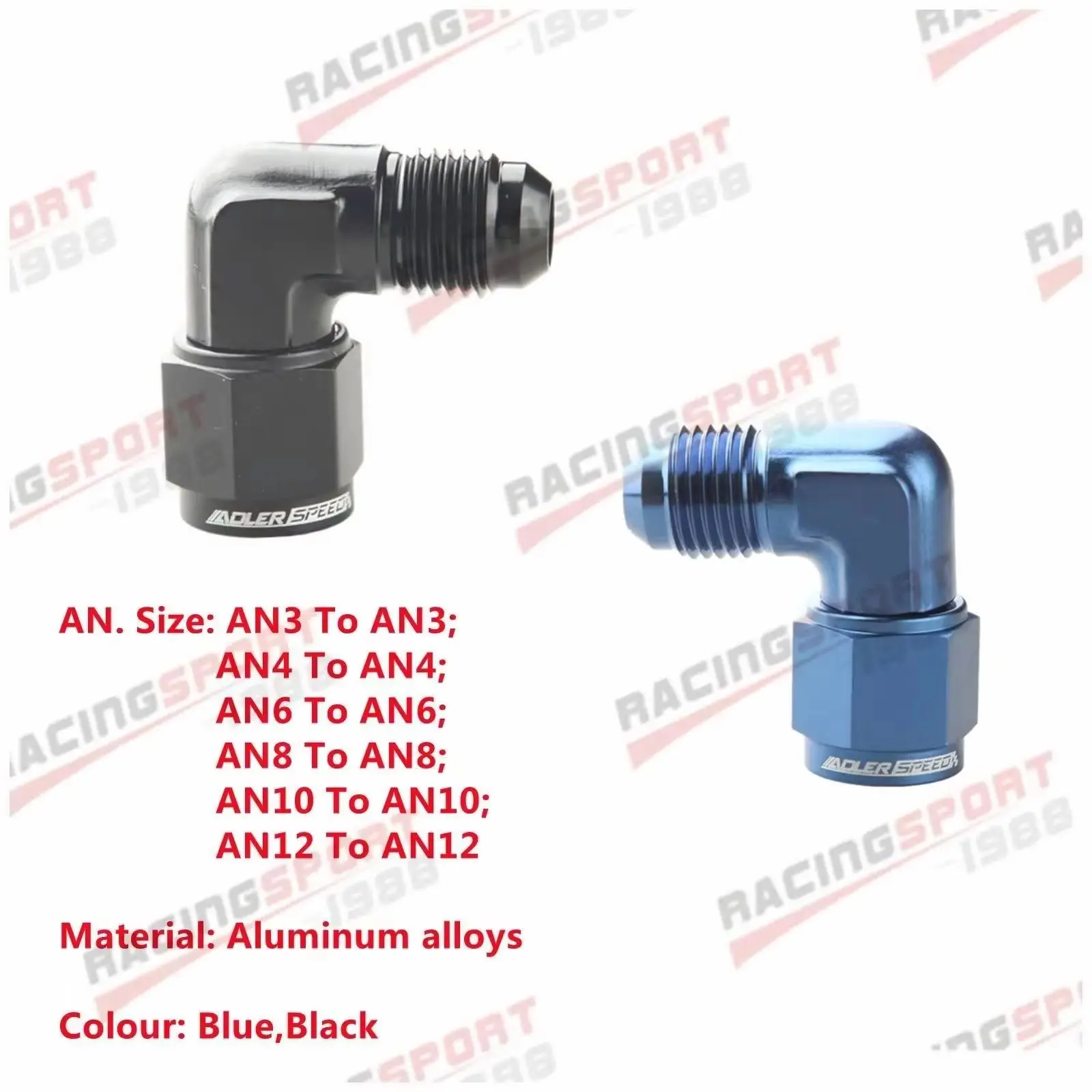A-3AN 4AN 6AN 8AN 10AN 12AN 90 Degree Female To AN3 AN4 AN6 AN8 AN10 AN12 Male Aluminum Fitting Adapter Black/Blue