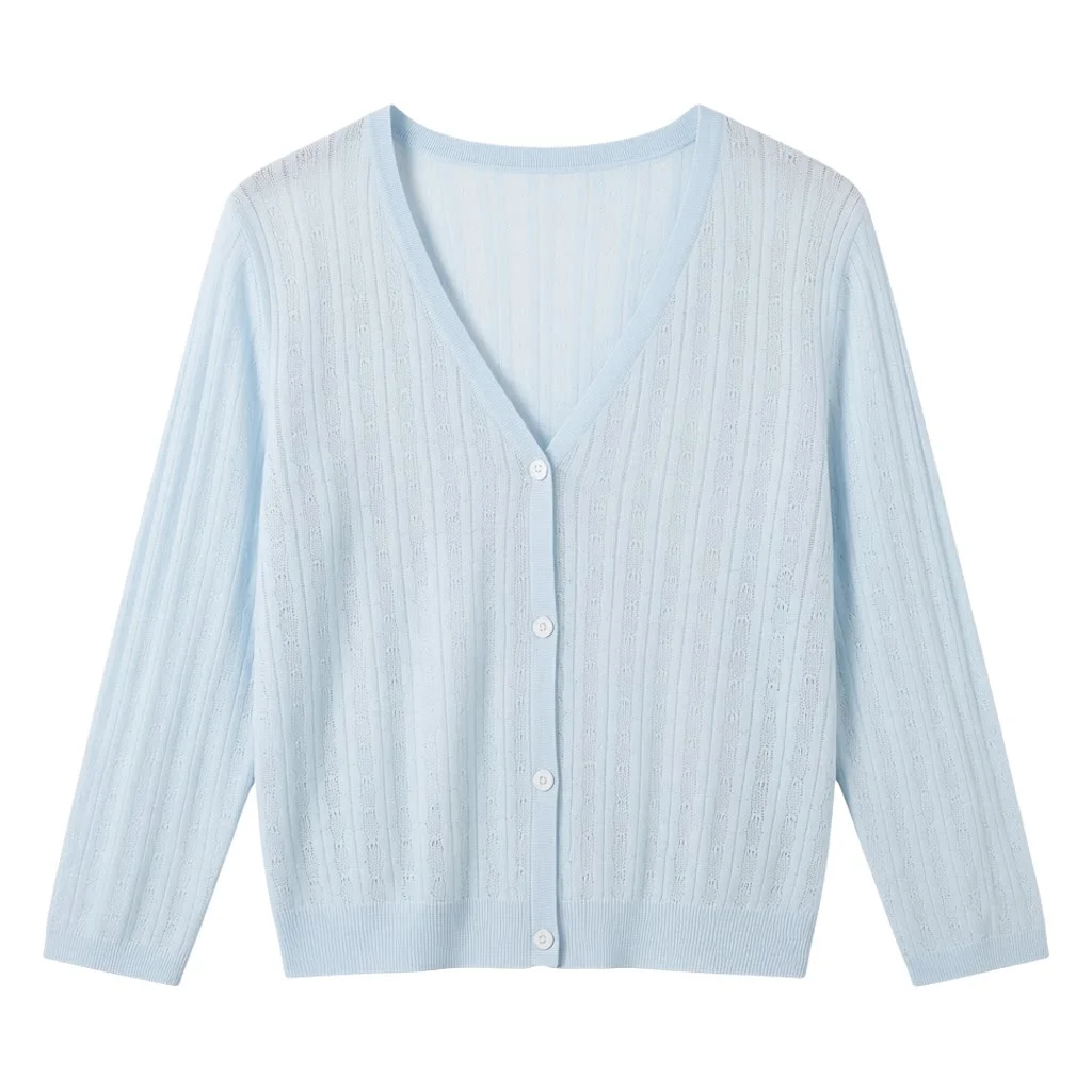 Summer Cardigan Women V-neck Female Korean Fashion Style Long Sleeve Top Cropped Girls Knitted Ladies Sweaters Women's Coat Cute - view 5