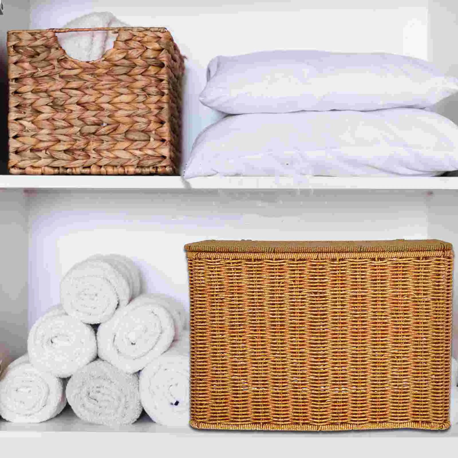 Narrow and Tall Storage Box with Lid Weaving Container Woven Basket Organizing Baskets Fruits