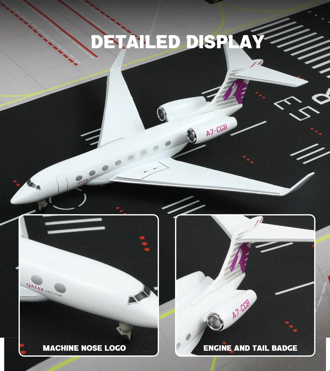 20cm Qatar G650ER Metal Diecast Business Jet Model Airplane with Stand for Aviation Enthusiasts Gift or Display Collection