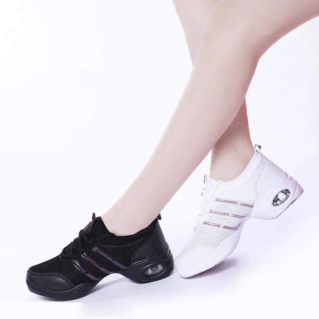 Breathable Women's Jazz Shoes Lace-up Modern Dance Shoes Lady Comfortable Air Cushion Platform Sneakers for Dancing Walking