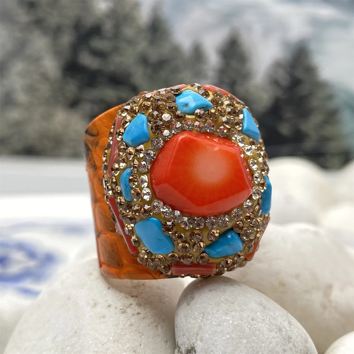 

Fashion sea bamboo coral orange peel ladies personality ring handmade fashion all-match noble and elegant accessories