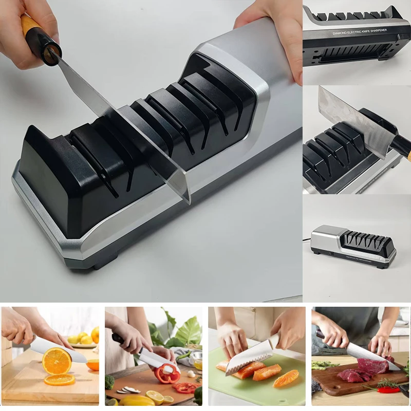 

4-Stage Electric Knife Sharpener with Diamond Wheel Coarse Medium Fine Ceramic for Kitchen Chef Hunting Knives