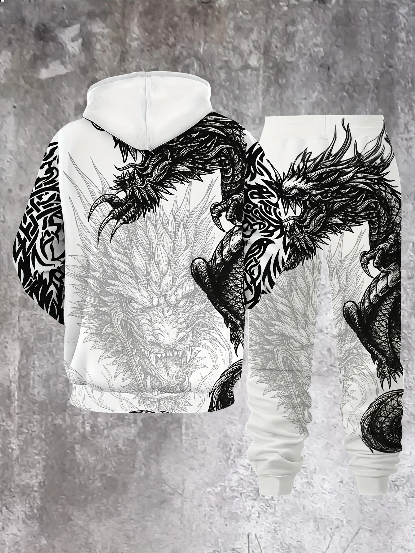 جديد وصول عادية الشتاء الخريف التنين نمط ثلاثية الأبعاد مطبوعة هوديي وسراويل مجموعة رياضية 2 قطعة مجموعة ملابس رياضية الرجال الملابس Sui