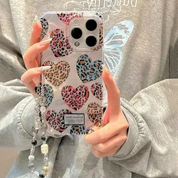 Love Heart Leopard Y2K Case For OPPO A40 A3 A3X A80 A60 A59 A79 A18 A38 A77 A57 A78 A58 A96 A17 A17K 4G Girl Chain Phone Cover