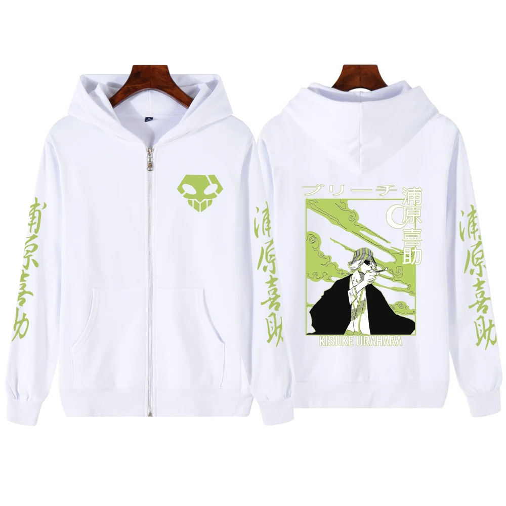 Hot Anime Bleach Urahara Kisuke Printed Hooded Men Women Manga Zip Up Hoodies Plus Size Sweatshirt Harajuku Unisex Zipper Jacket