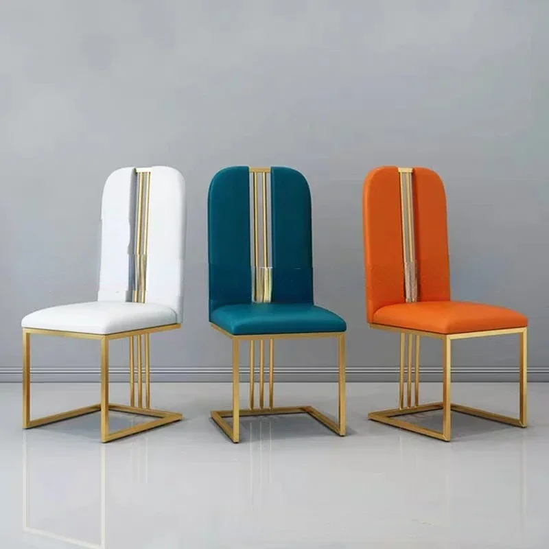 Light Luxury Postmodern Stainless Steel Hotel Living Room Dining Chair High grade Leather Art Backrest Dining