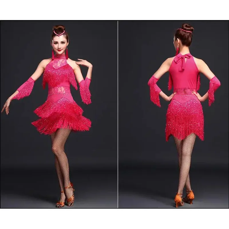 Vestido de dança latina sexy com franja para mulheres e meninas, salsa, salão de baile, tango, rumba, samba, novo 2018