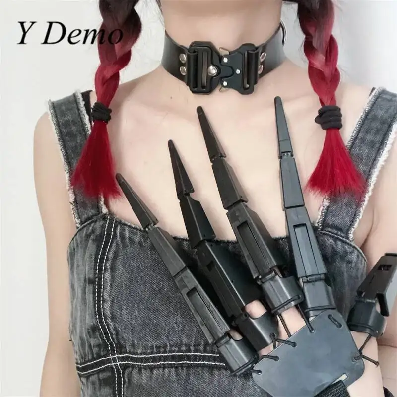 Y Demo Punk Metal Stainless Steel Buckle Adjustable Choker Women\'s Rock Necklace Party Techwear