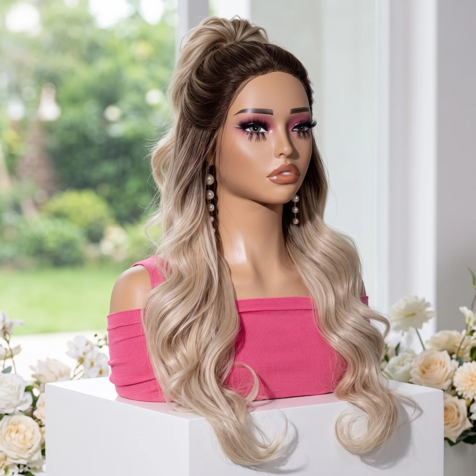 Mannequin Head with Shoulders Realistic Hairpiece Head with Shoulders Jewelry Display Bust Delicate Facial Features Smooth