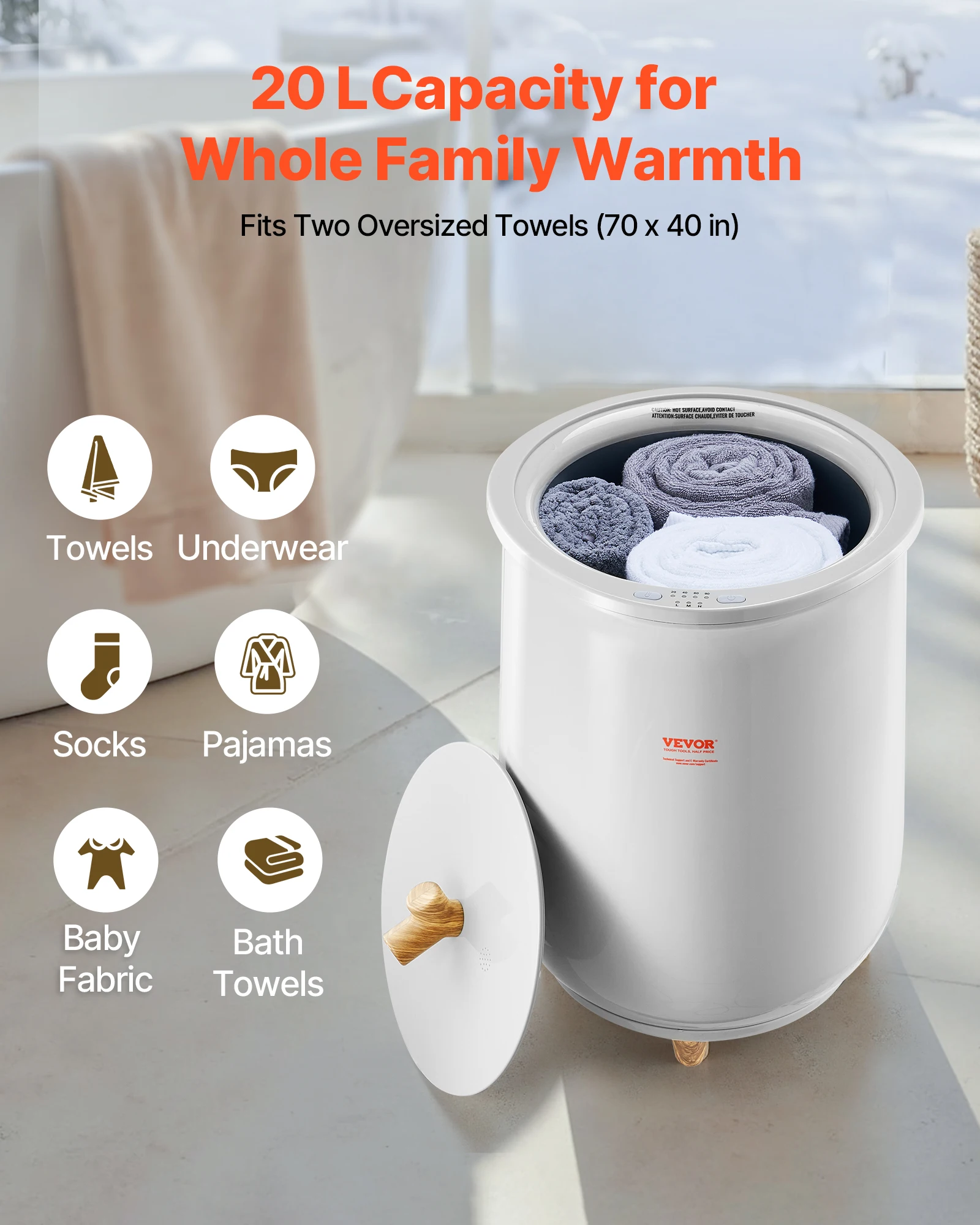 SucceBuy Towel Warmer Bucket 20L Heated Towel Warmer w/ LED Light Auto Shut off & Temperature Setting Large Blanket Warmers SPA