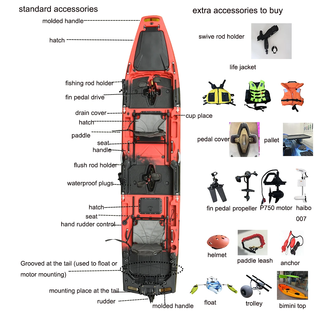 New 13.8ft Modular Tandem Fishing Kayak 2 Person Dual-Power Pedal Fin Drive Electric Motor Lightweight Split Kayak