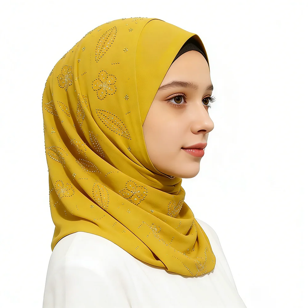 

26 цветов, премиум-класс, шифоновые мусульманские хиджабы с бриллиантовым узором, на все сезоны, комфортные в носке, не жаркие, длинный платок 70x170 см, исламский головной убор.