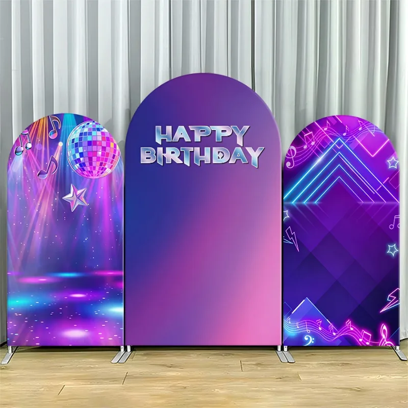 

Arch Backdrop Cover Single Side Purple Blue Gradient Disco Ball Neon Lights Happy Party Decoration Photo Booth Background Event