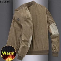 Men's Autumn Winter Corduroy Jacket Vintage Stand Collar Cargo Jacket Casual Thicker Plush Warm Outerwear Fashion Men's Clothing