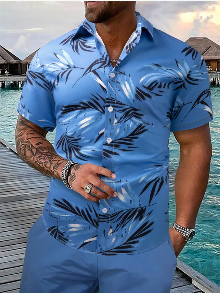 Camisa hawaiana de manga corta para hombre, cárdigan de playa de gran tamaño con estampado 3D de hoja de coco, moda de verano, 5XL, novedad de 2024