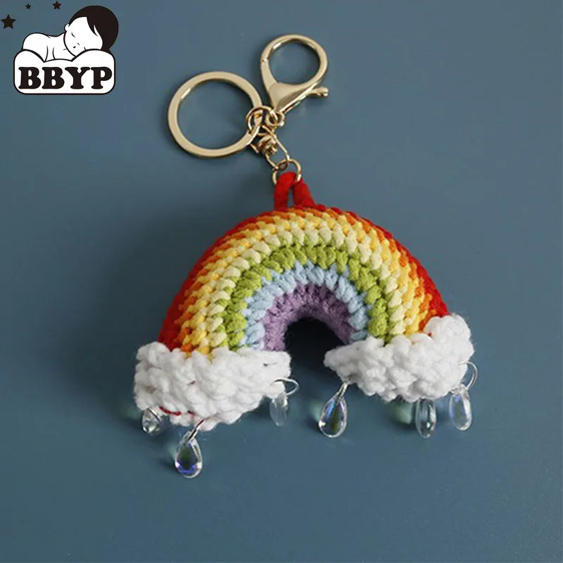 Handmade crochet rainbow raindrop keychain perfect gift handmade stick needle keychain pendant school bag keychain