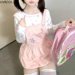 Japanese Sweet Lolita Style Party Mini Dress Women Kawaii Cartoon Embroidery Strap Dresses Korean Harajuku Y2k Princess Dresses