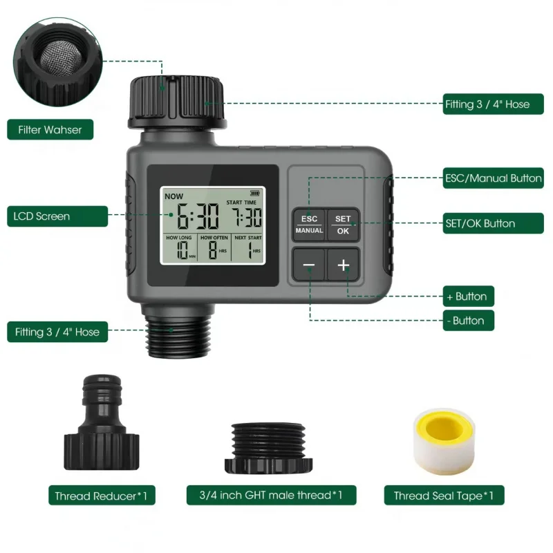 Programmable Intelligent Irrigation Timer Outdoor Garden Watering Controller for Patio Potted Plants Auto Timing Watering Device