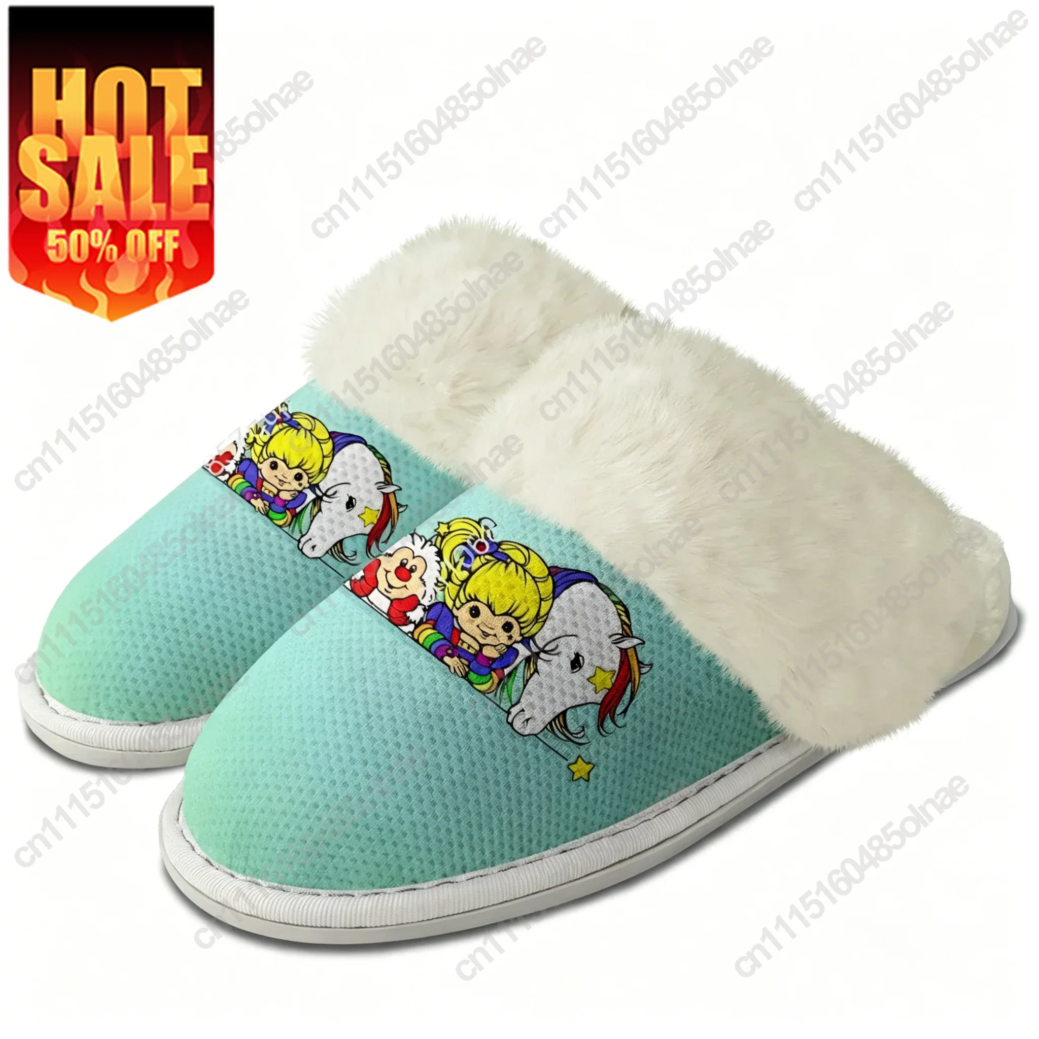 Rainbow Brite Plush Slippers Anime Men Women Teenager Cotton Home Bedroom Warm Slipper Thermal Lightweight Custom Shoes