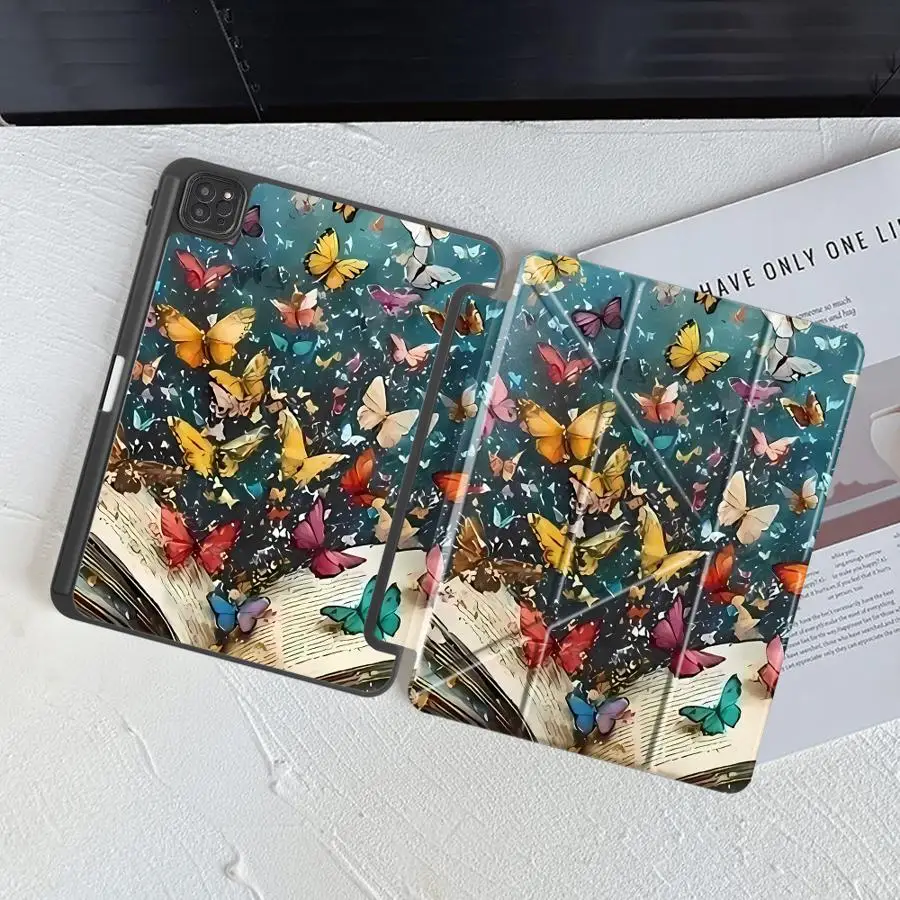 Capa para Tablet para iPad Pro 11ª 10ª 9ª 8ª 7ª 12.9 polegadas Mini 6 7 Air 4 5 M3 M2 1 2 M4 11 polegadas Pro 2025 Suporte Capa Borboleta