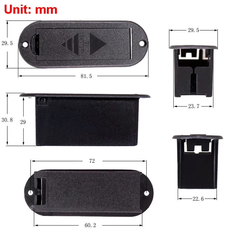 1 Pcs Black Flat Mount 9V Battery Boxs/Holder/Case Compartment Cover For Active Guitar Bass Pickup (LJ-DCX01)