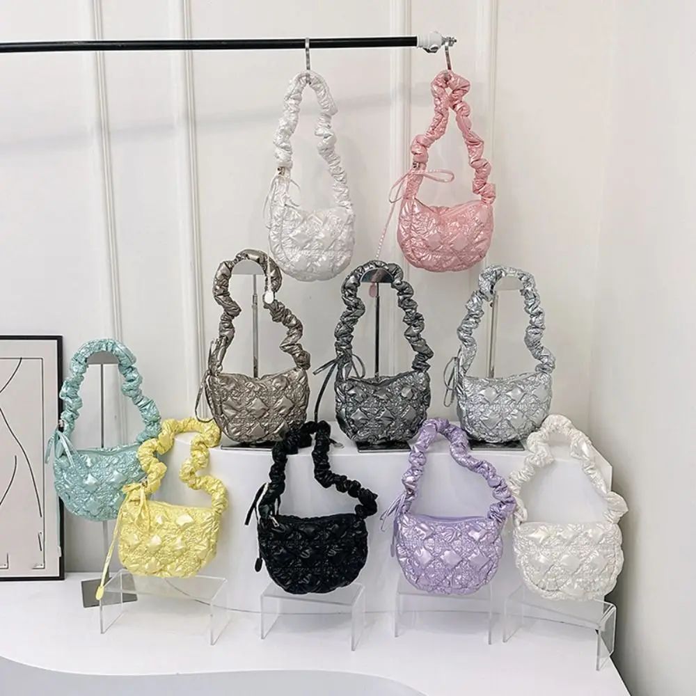 

Fashion Drawstring Cloud Shoulder Bag Wrinkle Zipper Women Handbag Korean Style Nylon Pleated Crossbody Bag Daily