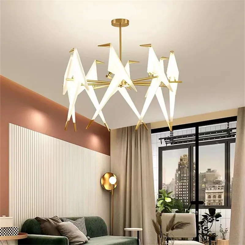 Perch Light Chandeliers designer bird lamps For Restaurant Children\'s Room paper cranes origami lamp bedroom room Swing light