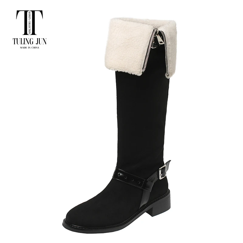 TULING JUN2023 Winter Two Dressing Method Furry Women's Boots Rounded Toe Medium Heel Breathable Comfort Daily Shoes For Women L