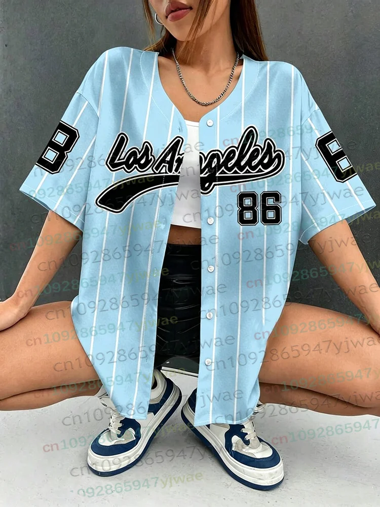 Summer Los Angeles 86 Stripe 3D Print Streetwear Baseball Shirt For WomenMen Hip Hop Sport Oversize Name Tag Baseball Jersey view 5