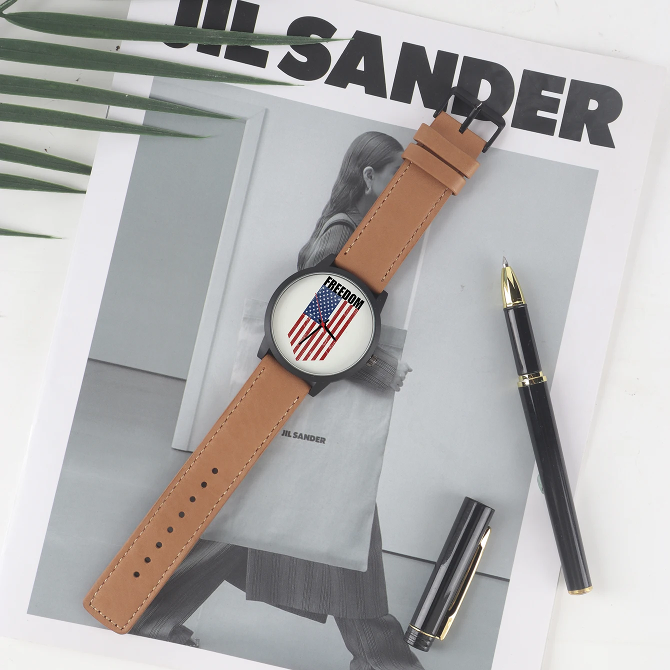 Factory Freedom Design USA Flag Customize Sweet Pattern Gifts For Friends Men's Battery Quartz Wrist Watch