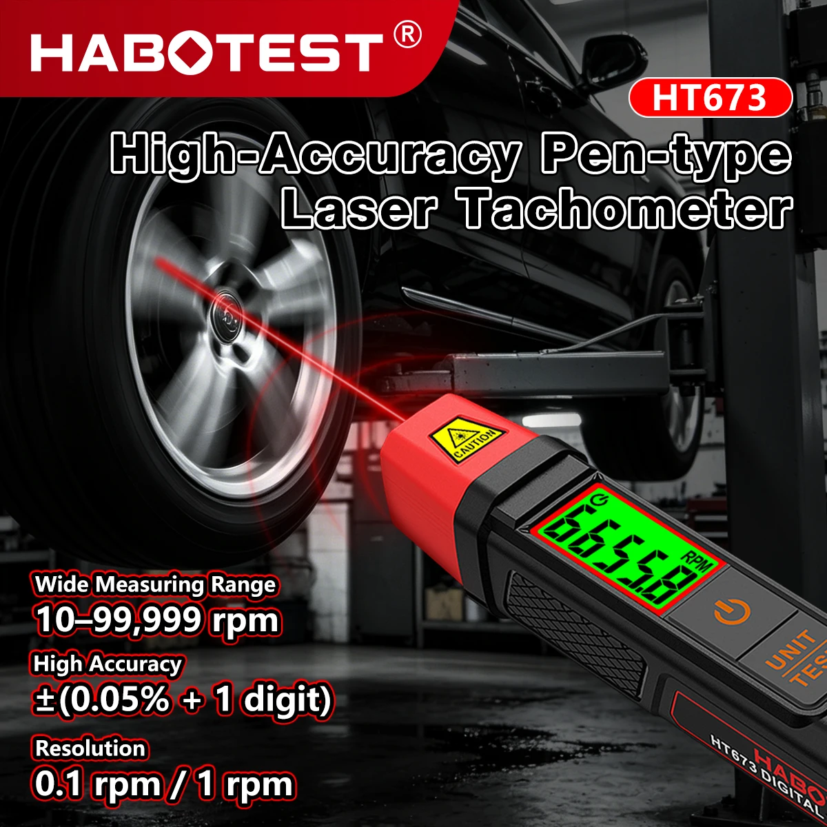 HABOTEST HT673 Digital Tachometer Pen-Type Laser Tachometer Non-Contact Measurement Laser Tachometer
