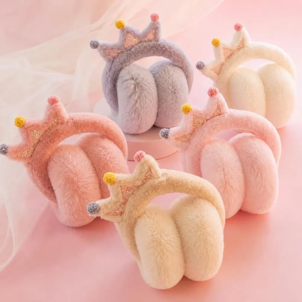Fashion Cartoon Crown Ear Muffs Soft Windproof Faux Fur Earmuffs Portable Winter Ear Protection For Girls