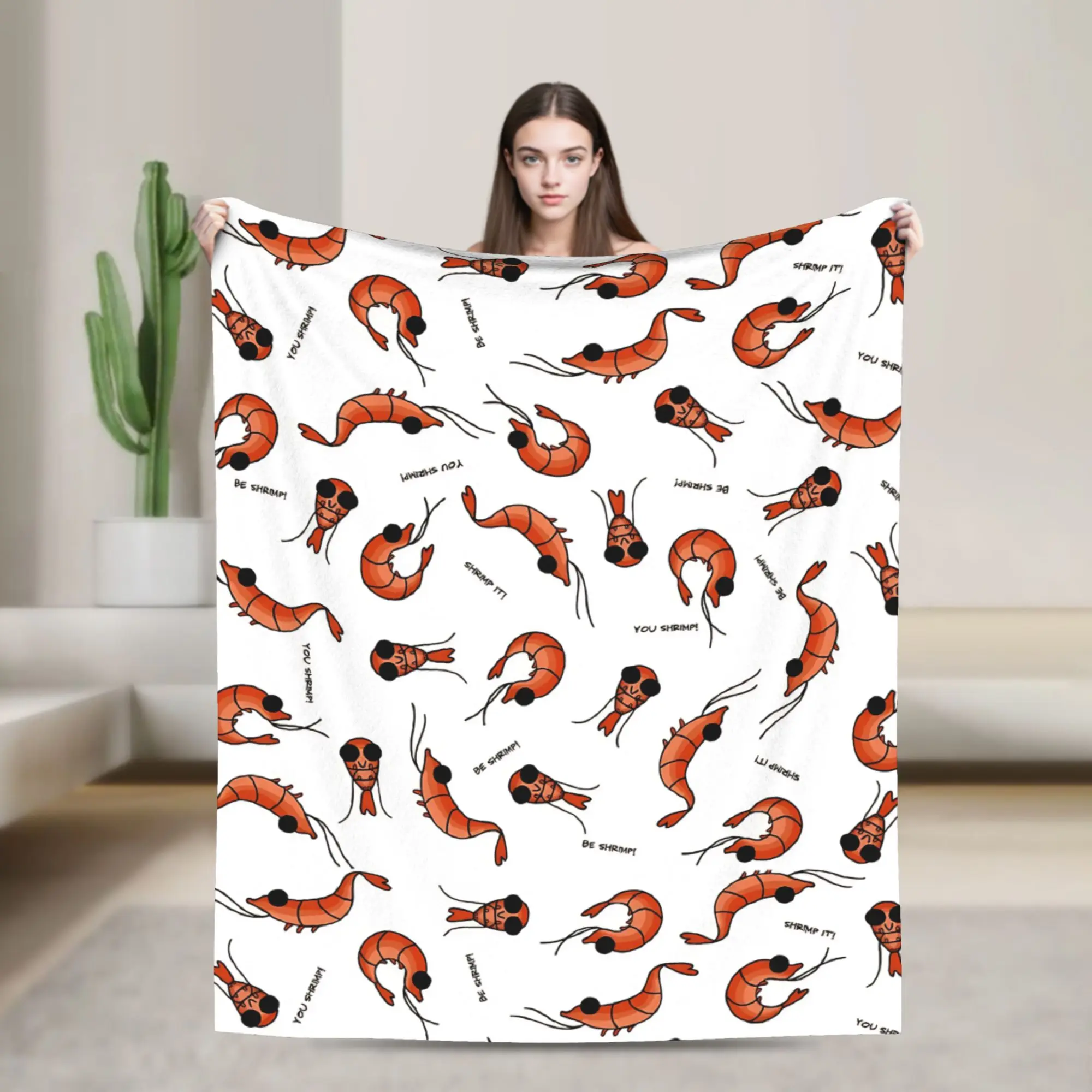 

Kawaii Shrimp Partten Party Blanket Flannel Spring/Autumn Multi-function Super Warm Throw Blankets for Bed Bedding Throws