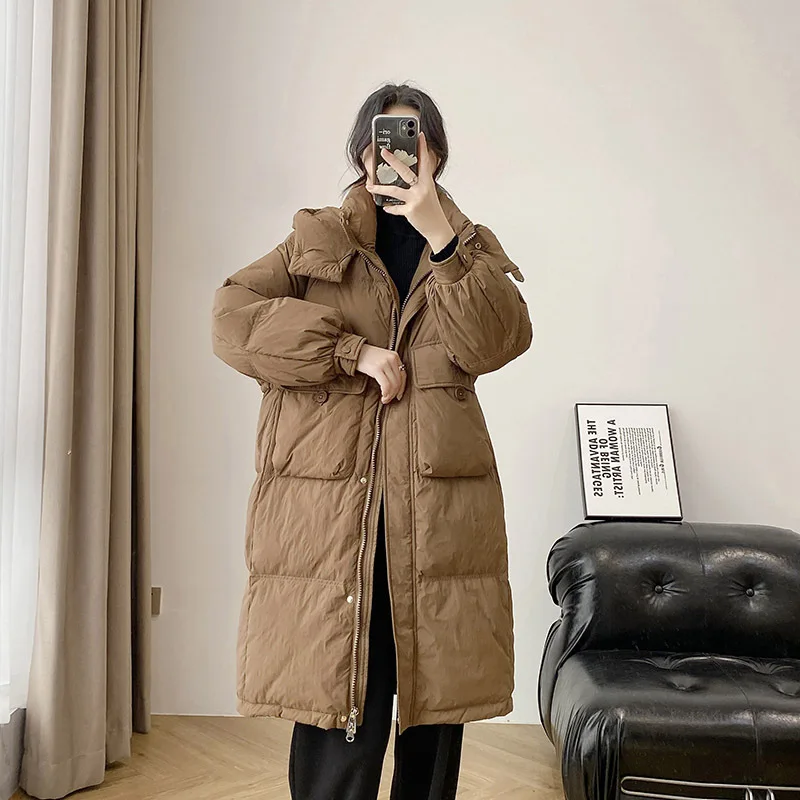 2023 Herfst Winter Capuchon Oversized Donsjack Vrouwen Warme Dikke Witte Eendendons Jas Dames Losse Lange Puffer Parkas Outdears