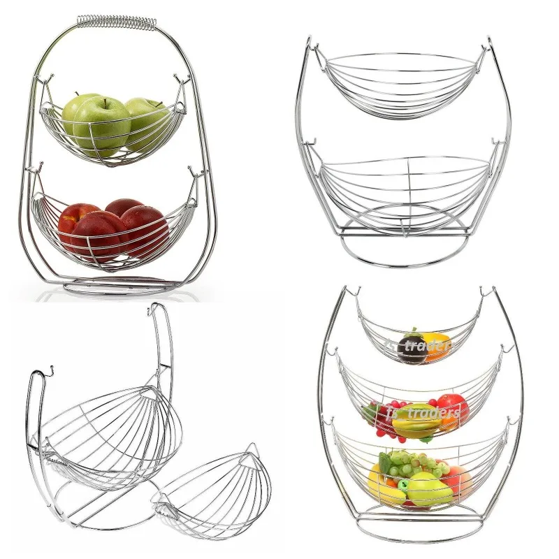 

2 & 3 Tier Chrome Swinging Fruit Vegetable Bowl Basket Rack Storage Stand Holder