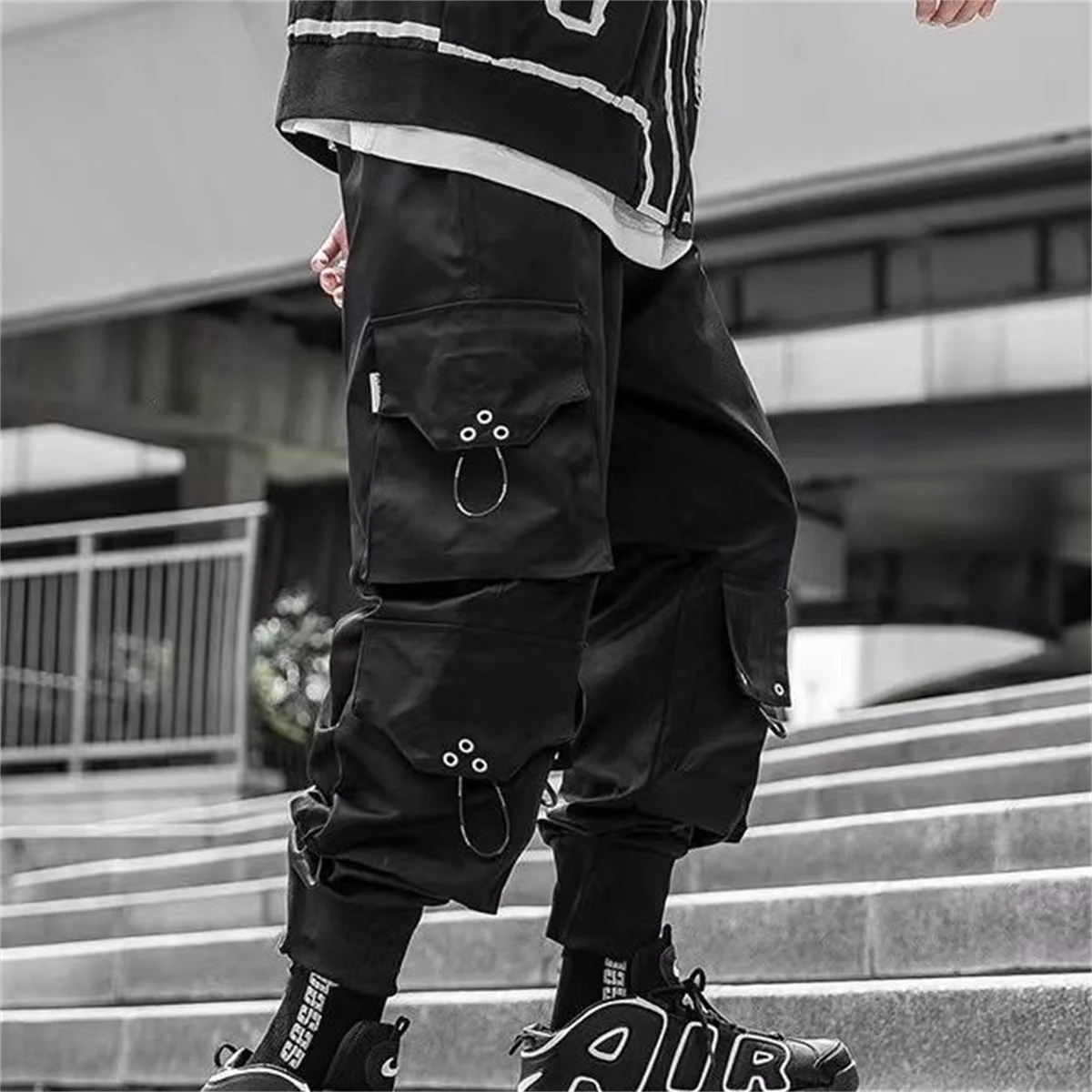 Pantalon de Jogging classique avec plusieurs poches élastiques pour hommes, tenue de rue Hip-hop décontractée, ample et confortable