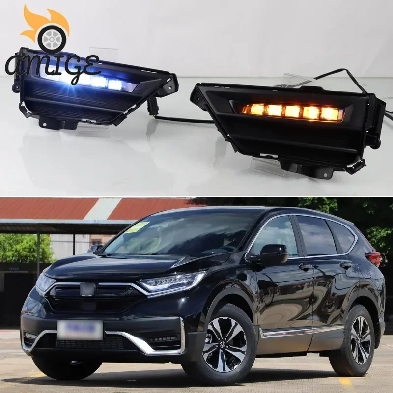 

12 В светодиодные дневные фонари для Honda CRV 2020 2021 желтый сигнал поворота ночной синий DRL лампа автомобильные светодиодные дневные ходовые огни противотуманные фары