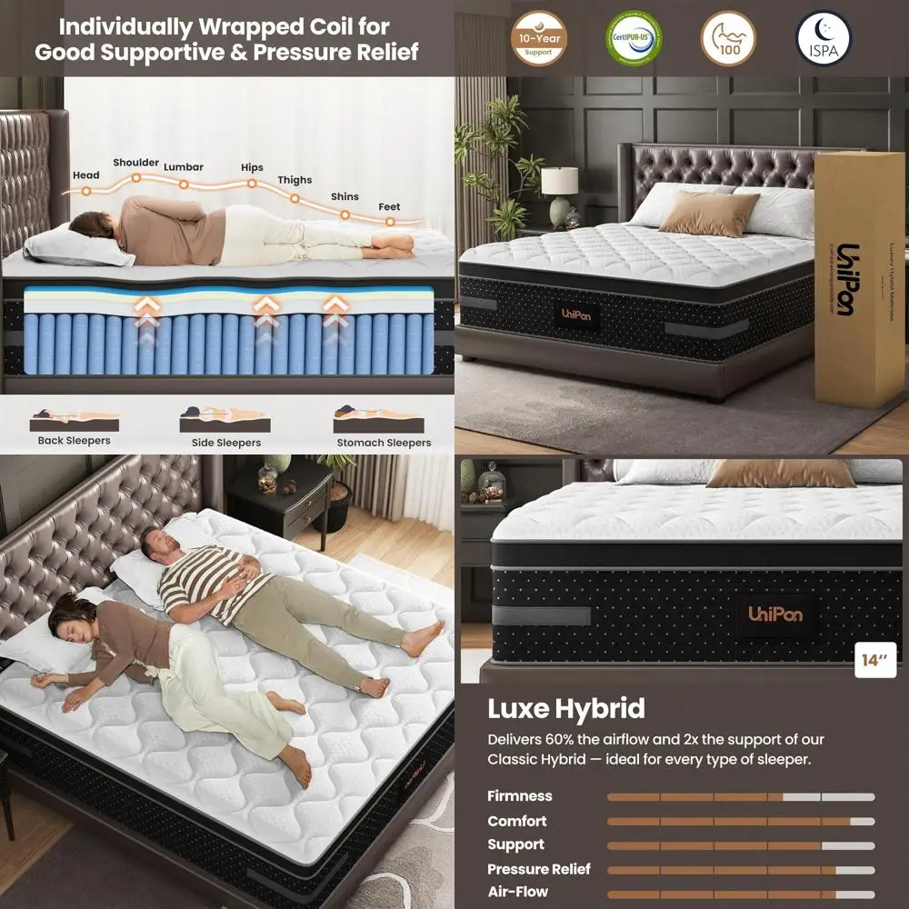 

Матрас King Size 14 Hotel Collection Hybrid - дополнительная поддержка, глубокий комфорт, зонированная амортизация, без стекловолокна, сертифицирован Certi-US