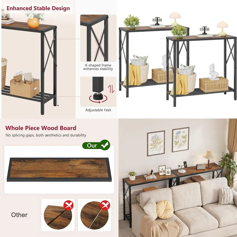 

Двухуровневый консольный столик в деревенском стиле, коричневый, для прихожей, гостиной и офиса, с открытыми полками