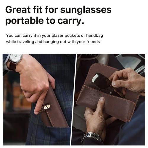 Imagen 2 del producto Estuche Retro de cuero genuino para gafas, bolsa portátil para gafas, soporte para gafas de sol, caja protectora para gafas para hombres y mujeres