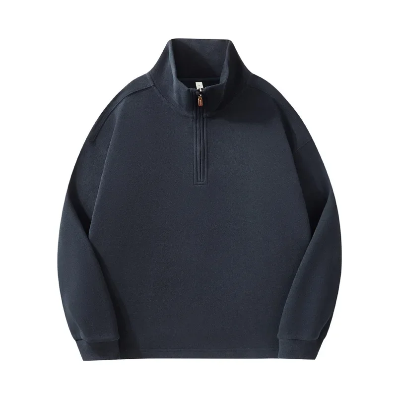 Pop 2025 Autumn Winter Men's Solid Color Stand Collar Long Sleeve Half Zipper Casual Trendy Simple Basic Loose Pullover Sweatshi