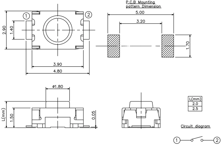 50PCS Mini Push Button Momentary Tact Button Switch 12V Tactile Switch SMD 2pin 3X4X2mm/2.5mm with/without points