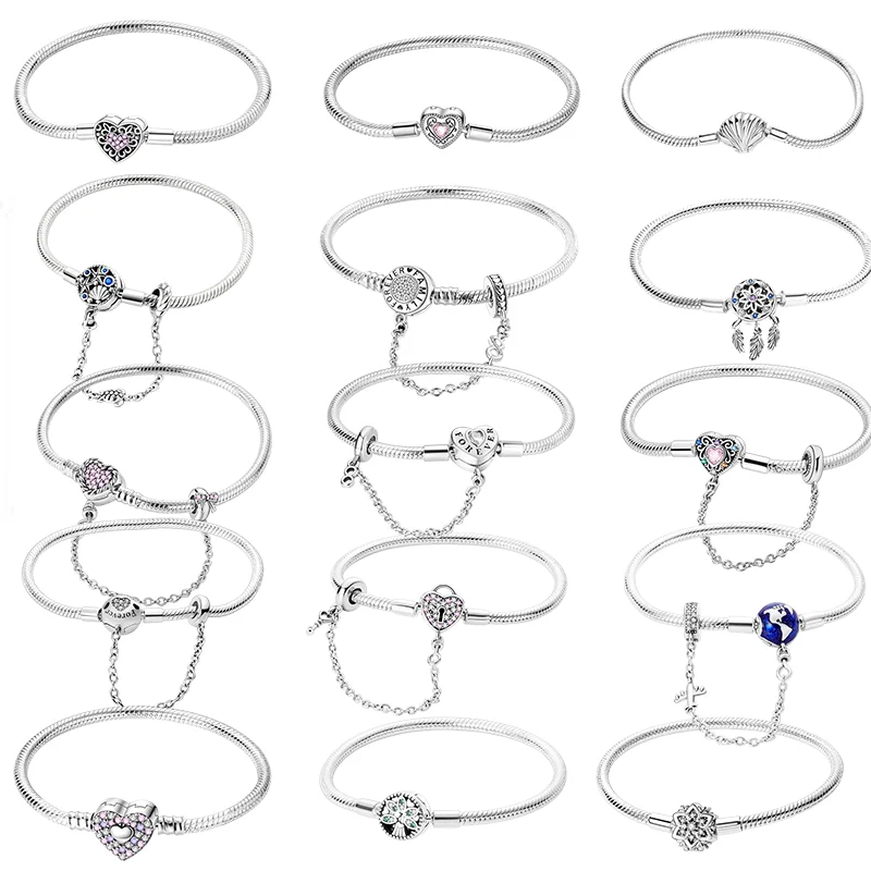 

Серебряный браслет 925 пробы с четырехлистным клевером, подвеской в виде морской ракушки и цепочкой из змеиной кости, изысканный ювелирный подарок.