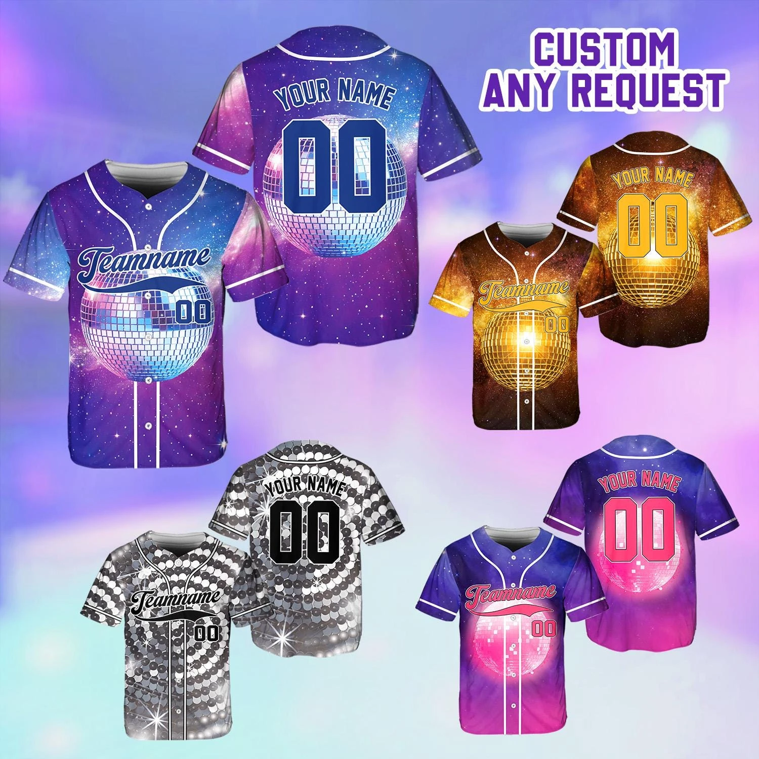 Hot Disco Ball Baseball Jersey Custom Name Party Shirt Sparkle Sequin Dance Personalized Festival Outfit Shiny Rave Sportswear